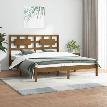 Cama Matrimonial | Cama Para Adultos | Estructura De Cama Madera Maciza De Pino Marrón Miel 200x200 Cm Cfw921122