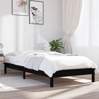 Cama Individual | Cama Para Adultos | Estructura De Cama Madera Maciza De Pino Negra 100x200 Cm Cfw890012