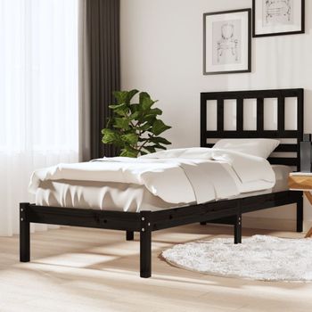 Cama Individual | Cama Para Adultos | Estructura De Cama Madera Maciza De Pino Negra 100x200 Cm Cfw222154