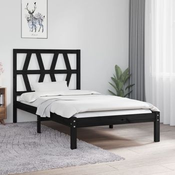 Cama Individual | Cama Para Adultos | Estructura De Cama Madera Maciza De Pino Negra 100x200 Cm Cfw347512