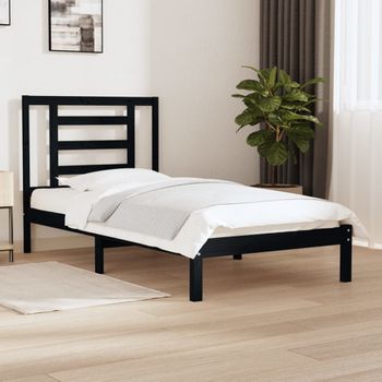 Cama Individual | Cama Para Adultos | Estructura De Cama Madera Maciza De Pino Negra 100x200 Cm Cfw195560