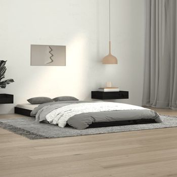 Cama Individual | Cama Para Adultos | Estructura De Cama Madera Maciza De Pino Negro 100x200 Cm Cfw262180