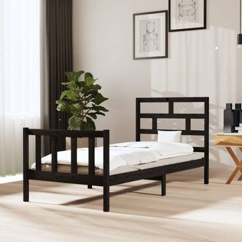 Cama Individual | Cama Para Adultos | Estructura De Cama Madera Maciza De Pino Negro 100x200 Cm Cfw387067