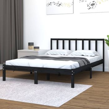 Cama Matrimonial | Cama Para Adultos | Estructura De Cama Madera Maciza De Pino Negro 120x200 Cm Cfw132658