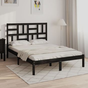 Cama Matrimonial | Cama Para Adultos | Estructura De Cama Madera Maciza De Pino Negro 120x200 Cm Cfw895734