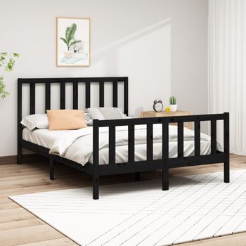 Cama Matrimonial | Cama Para Adultos | Estructura De Cama Madera Maciza De Pino Negro 120x200 Cm Cfw222120