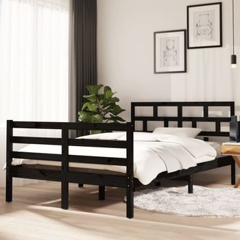 Cama Matrimonial | Cama Para Adultos | Estructura De Cama Madera Maciza De Pino Negro 120x200 Cm Cfw162978