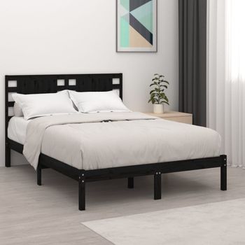 Cama Matrimonial | Cama Para Adultos | Estructura De Cama Madera Maciza De Pino Negro 120x200 Cm Cfw435631