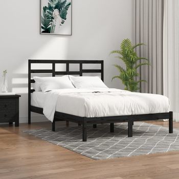 Cama Matrimonial | Cama Para Adultos | Estructura De Cama Madera Maciza De Pino Negro 120x200 Cm Cfw856485