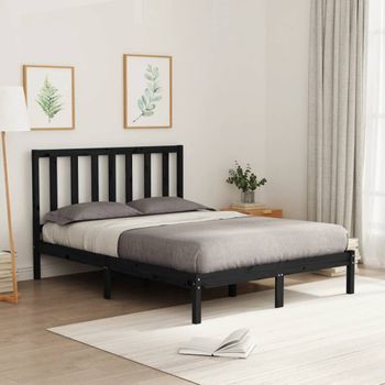 Cama Matrimonial | Cama Para Adultos | Estructura De Cama Madera Maciza De Pino Negro 120x200 Cm Cfw113806