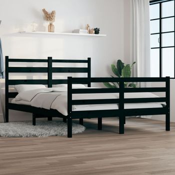 Cama Matrimonial | Cama Para Adultos | Estructura De Cama Madera Maciza De Pino Negro 120x200 Cm Cfw411420