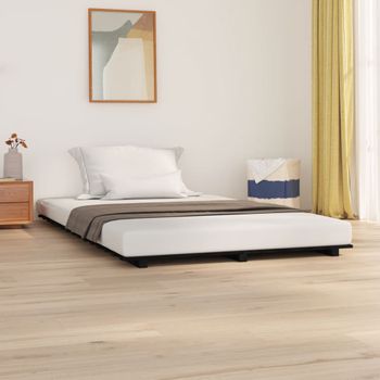 Cama Matrimonial | Cama Para Adultos | Estructura De Cama Madera Maciza De Pino Negro 150x200 Cm Cfw746726