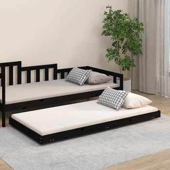 Cama Individual | Cama Para Adultos | Estructura De Cama Madera Maciza De Pino Negro 75x190 Cm Cfw201455