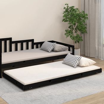 Cama Individual | Cama Para Adultos | Estructura De Cama Madera Maciza De Pino Negro 80x200 Cm Cfw833941