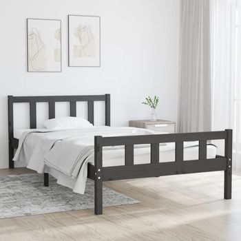 Cama Individual | Cama Para Adultos | Estructura De Cama Madera Maciza Gris 100x200 Cm Cfw965320