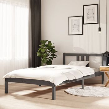 Cama Individual | Cama Para Adultos | Estructura De Cama Madera Maciza Gris 100x200 Cm Cfw532445