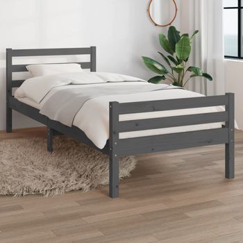 Cama Individual | Cama Para Adultos | Estructura De Cama Madera Maciza Gris 100x200 Cm Cfw740410