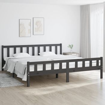 Cama Matrimonial | Cama Para Adultos | Estructura De Cama Madera Maciza Gris 200x200 Cm Cfw183233