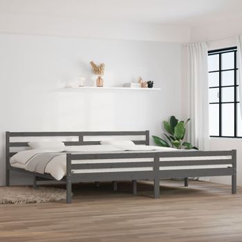 Cama Matrimonial | Cama Para Adultos | Estructura De Cama Madera Maciza Gris 200x200 Cm Cfw625935