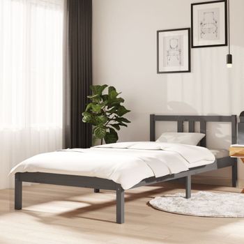 Cama Individual | Cama Para Adultos | Estructura De Cama Madera Maciza Gris 90x200 Cm Cfw776792