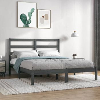 Cama Matrimonial | Cama Para Adultos | Estructura De Cama Doble Madera Maciza Gris 135x190 Cm Cfw255680