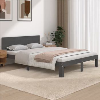 Cama Matrimonial | Cama Para Adultos | Estructura De Cama Doble Madera Maciza Gris 135x190 Cm Cfw151595