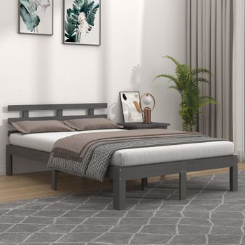 Cama Matrimonial | Cama Para Adultos | Estructura De Cama Doble Madera Maciza Gris 135x190 Cm Cfw395723