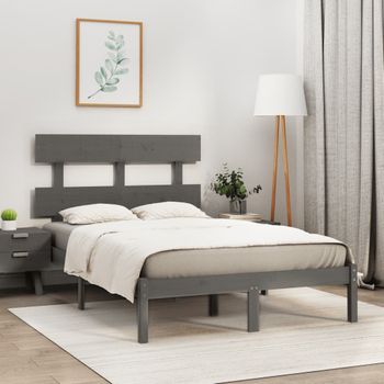 Cama Matrimonial | Cama Para Adultos | Estructura De Cama Doble Madera Maciza Gris 135x190 Cm Cfw695452