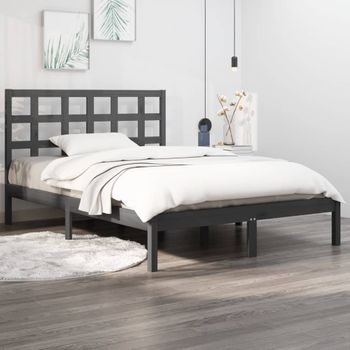 Cama Matrimonial | Cama Para Adultos | Estructura De Cama Madera Maciza King Size Gris 150x200 Cm Cfw993774