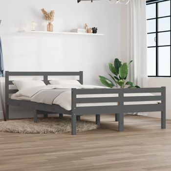 Cama Matrimonial | Cama Para Adultos | Estructura De Cama Madera Maciza Gris Tamaño King 150x200 Cm Cfw753762