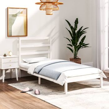 Cama Individual | Cama Para Adultos | Estructura De Cama Madera Maciza Blanco 75x190 Cm Cfw699419