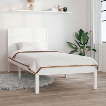 Cama Individual | Cama Para Adultos | Estructura De Cama Madera Maciza Blanco 75x190 Cm Cfw821433