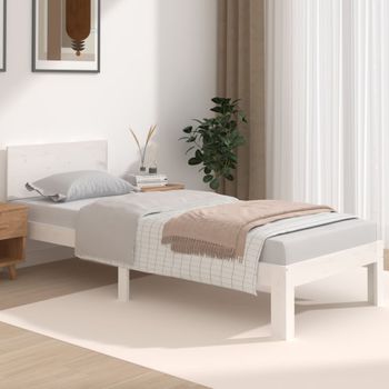 Cama Individual | Cama Para Adultos | Estructura De Cama Madera Maciza Individual Blanco 75x190 Cm Cfw352018