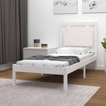 Cama Individual | Cama Para Adultos | Estructura De Cama Individual Madera Maciza Blanco 75x190 Cm Cfw339083