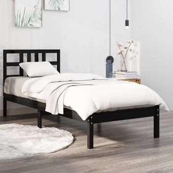 Cama Individual | Cama Para Adultos | Estructura De Cama Individual Madera Maciza Negra 75x190 Cm Cfw711508