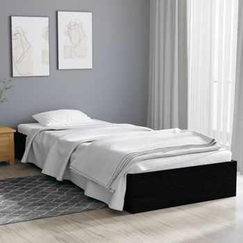 Cama Individual | Cama Para Adultos | Estructura Cama Madera Maciza Individual Negro 75x190 Cm Cfw729640