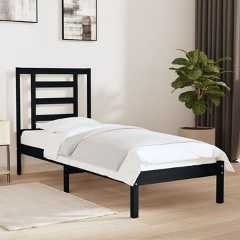 Cama Individual | Cama Para Adultos | Estructura Cama Madera Maciza Individual Negro 75x190 Cm Cfw583092