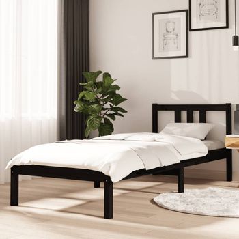 Cama Individual | Cama Para Adultos | Estructura De Cama Madera Maciza Negro 75x190 Cm Cfw177995