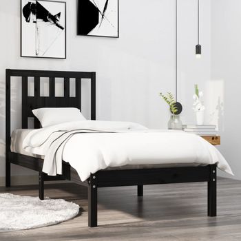 Cama Individual | Cama Para Adultos | Estructura De Cama Individual Madera Maciza Negro 75x190 Cm Cfw323328