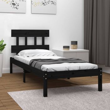 Cama Individual | Cama Para Adultos | Estructura De Cama Individual De Madera Maciza Negro 75x190 Cm Cfw853524