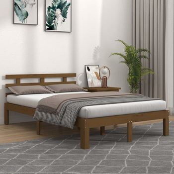 Cama Matrimonial | Cama Para Adultos | Estructura De Cama King Madera Maciza Marrón Miel 150x200 Cm Cfw411447