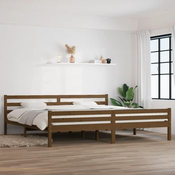 Cama Matrimonial | Cama Para Adultos | Estructura De Cama Madera Maciza Marrón Miel 200x200 Cm Cfw713590