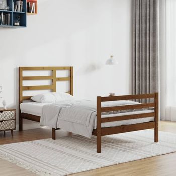 Cama Individual | Cama Para Adultos | Estructura De Cama Madera Maciza Marrón Miel 90x200 Cm Cfw586381