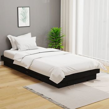 Cama Individual | Cama Para Adultos | Estructura De Cama Madera Maciza Negra 100x200 Cm Cfw453579