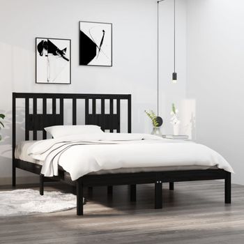 Cama Matrimonial | Cama Para Adultos | Estructura De Cama Madera Maciza Negro 120x190 Cm Cfw928088