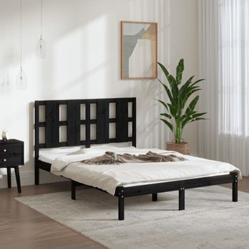 Cama Matrimonial | Cama Para Adultos | Estructura De Cama Madera Maciza Doble Pequeña Negro 120x190 Cm Cfw408036