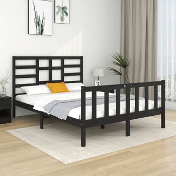 Cama Matrimonial | Cama Para Adultos | Estructura De Cama Doble Pequeña Madera Maciza Negra 120x190 Cm Cfw671319