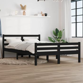 Cama Matrimonial | Cama Para Adultos | Estructura De Cama Doble Pequeña Madera Maciza Negra 120x190 Cm Cfw646701