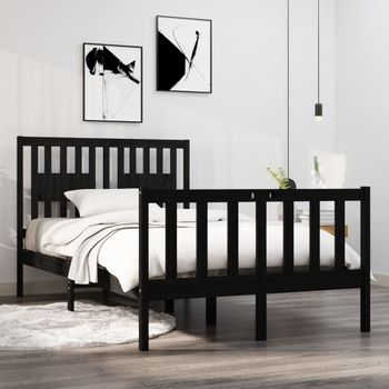 Cama Matrimonial | Cama Para Adultos | Estructura De Cama Doble Pequeña Madera Maciza Negra 120x190 Cm Cfw201936