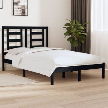 Cama Matrimonial | Cama Para Adultos | Estructura Cama Doble Pequeña Madera Maciza Negra 120x190 Cm Cfw550265